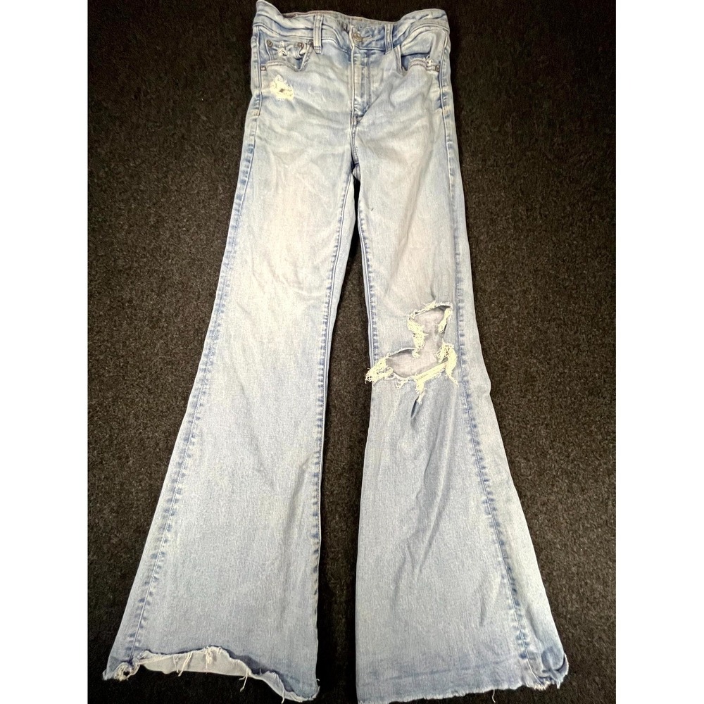 American Eagle Outfitters Next Level Stretch Flare Bell Bottom Jean Women 8 Blue